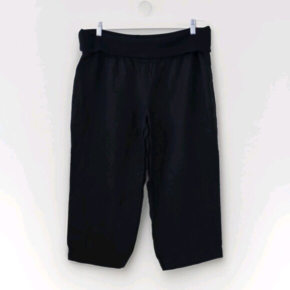 Lauren Vidal Capri Pants Women XXXL Black Pull On Foldable Elastic Waist Linen - Picture 1 of 14